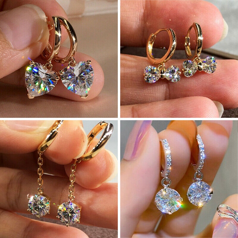 Raya Luxury 925 Silver Needle Rose Gold Drop Earrings Wedding Women Cubic Zirconia Heart Bow Jewellery Gifts Hot