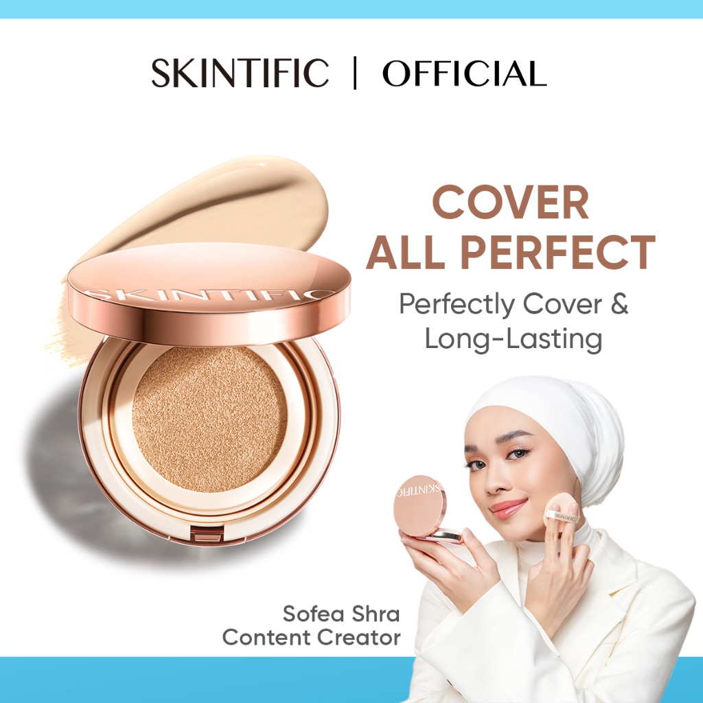 SKINTIFIC Cover All Perfect Cushion High Coverage Poreless Flawless Foundation Makeup 24H Long-lasting SPF35 PA++++